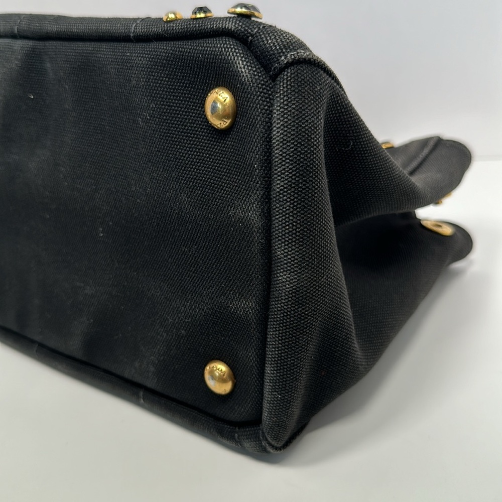 Authentic PRADA Canapa Bijoux Denim Tote/Crossbody- Black - Picture 10 of 17